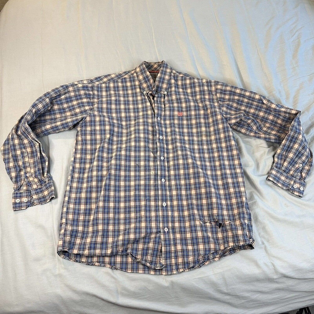 Cinch Shirt Size M Men's Button Up Yellow and Blue Plaid Shirt Western *flaws
